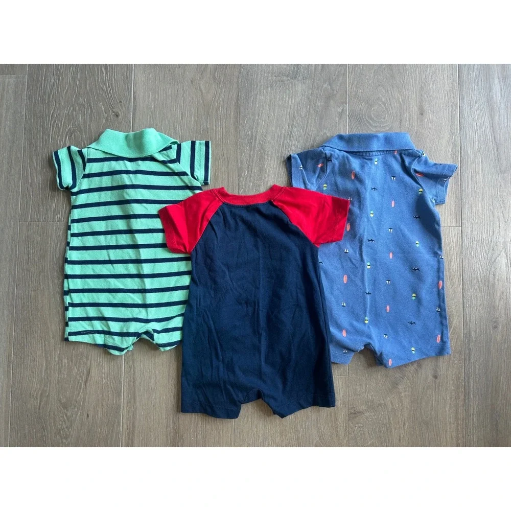 Carters Baby Boy Bundle of Three Short Sleeve Rompers Size 0-3 Months